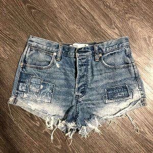 High Rise Patchwork denim shorts